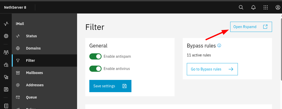 Rspamd shortcut in cluster-admin