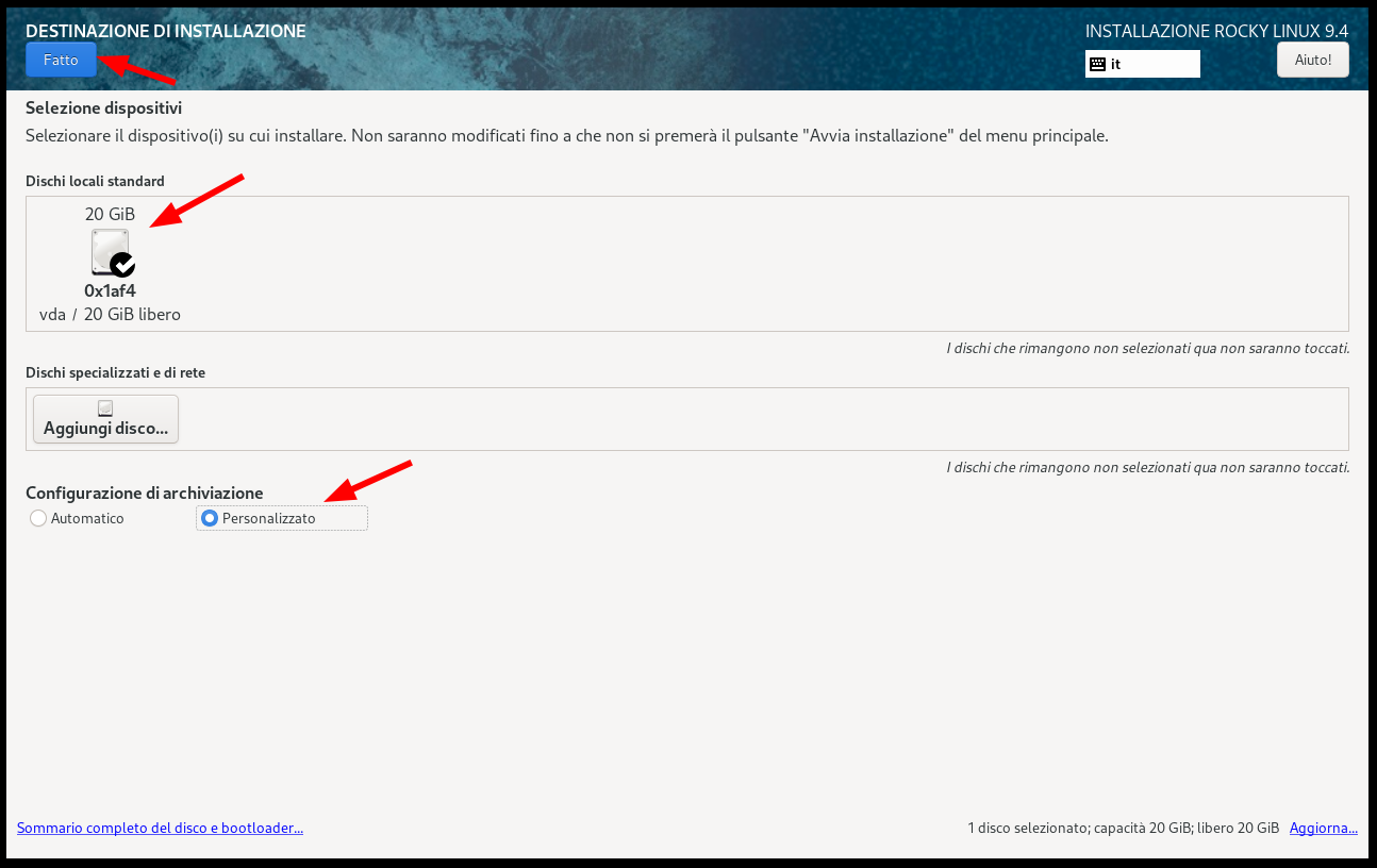 Select disk and custom storage