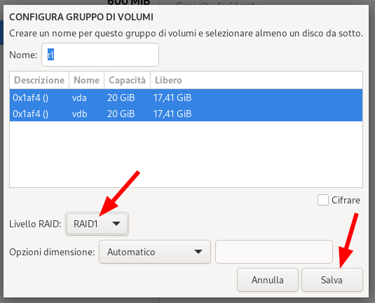 Set the swap volume group to RAID1