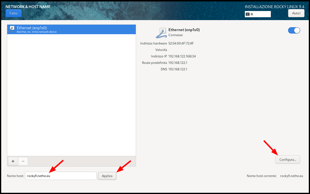 Set host name and open network settings