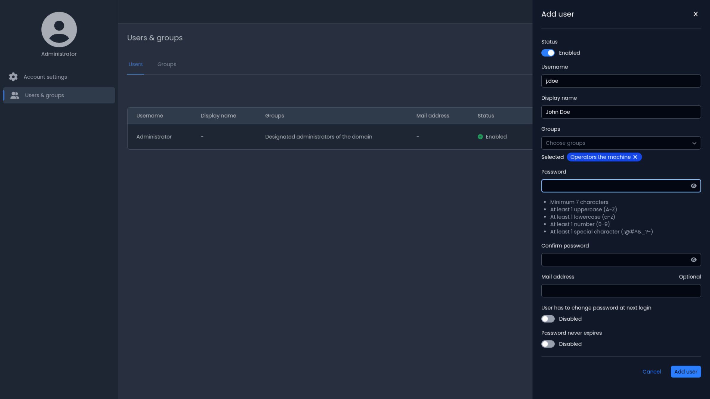 Create user form