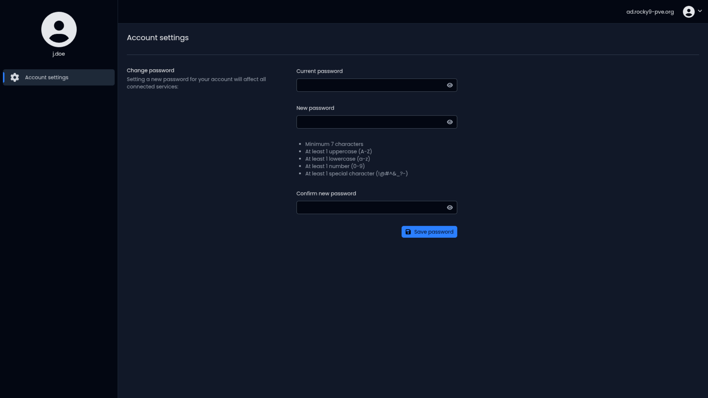 Change password form