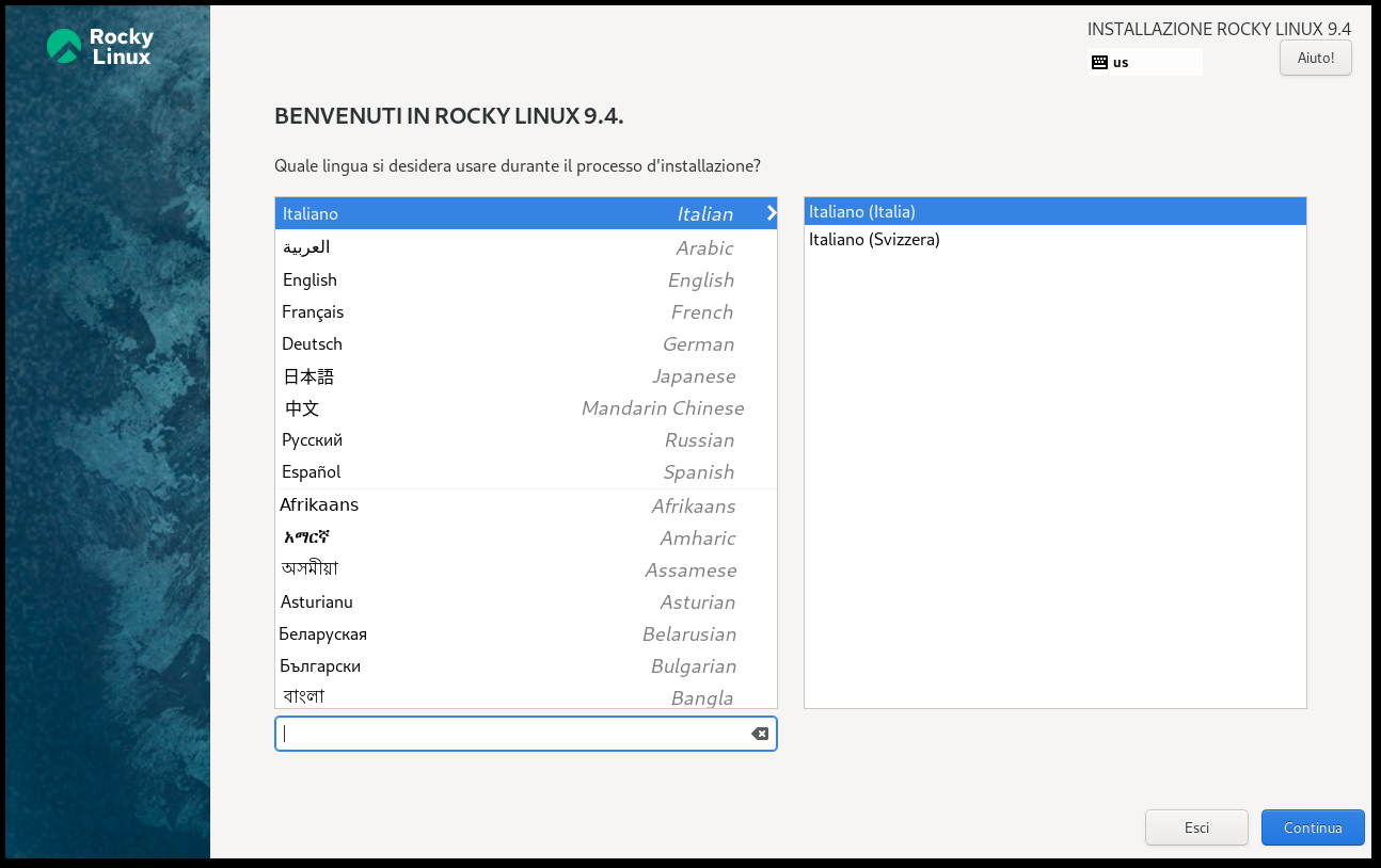 Seleziona la lingua di installazione