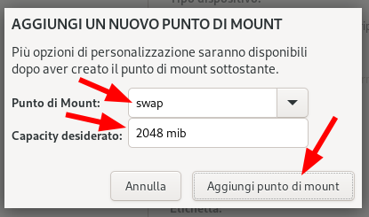 Crea il punto di mount swap