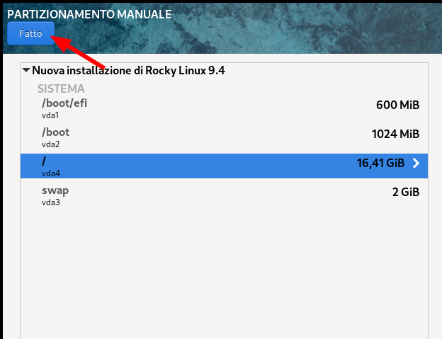 Termina il partizionamento manuale