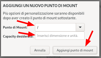 Crea il punto di mount root