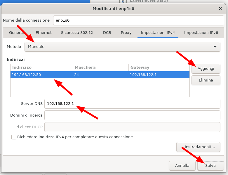Configura i dettagli IPv4 statici