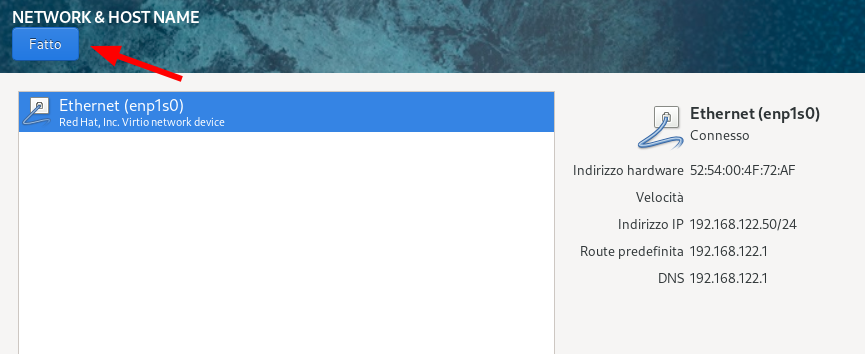 Termina la configurazione di rete